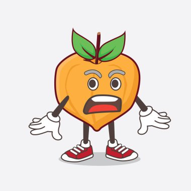 Sürpriz bir jestle Yumurta Meyvesi çizgi film maskotu karakterinin bir çizimi.