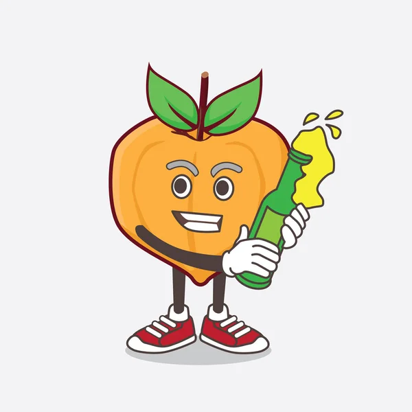 Illustration Eggfruit Cartoon Mascot Character Holding Bottle Beer — Stock Vector
