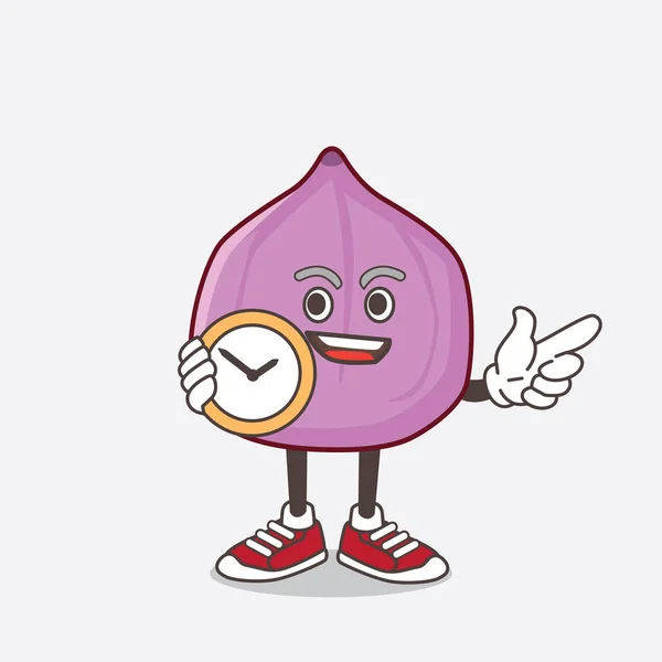 Una Ilustración Del Personaje Mascota Dibujos Animados Fig Fruit Sosteniendo — Vector de stock