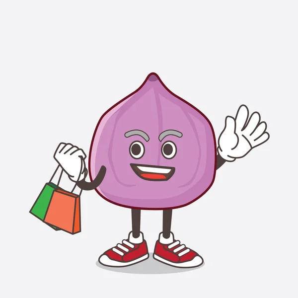 Una Ilustración Del Personaje Mascota Dibujos Animados Fig Fruit Agitando — Vector de stock