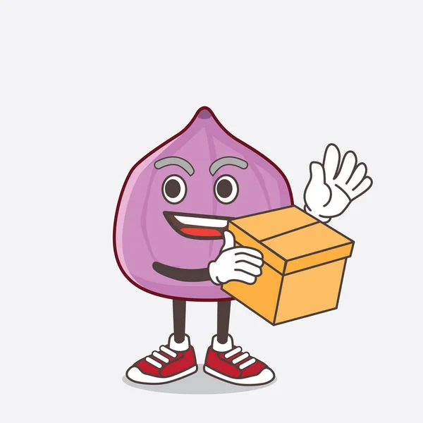 Una Ilustración Del Personaje Mascota Fruta Higuera Sosteniendo Una Caja — Vector de stock