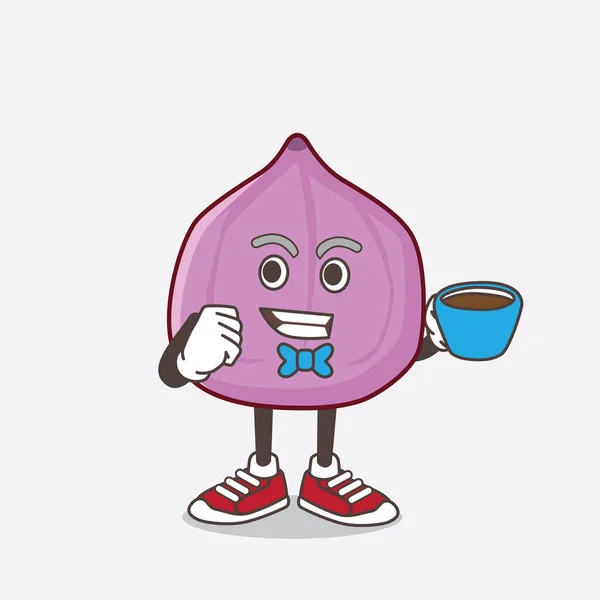 Una Ilustración Del Personaje Mascota Fruta Higuera Con Una Taza — Vector de stock