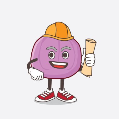 İncirli Fruit mimar maskot karakterinin çizimleri ve sarı kaskı var.