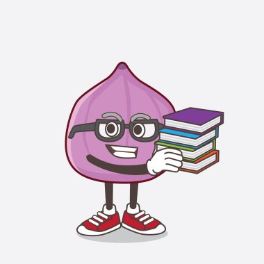 İncirli Fruit karikatür maskot karakterinin bazı kitaplarla çalışması.