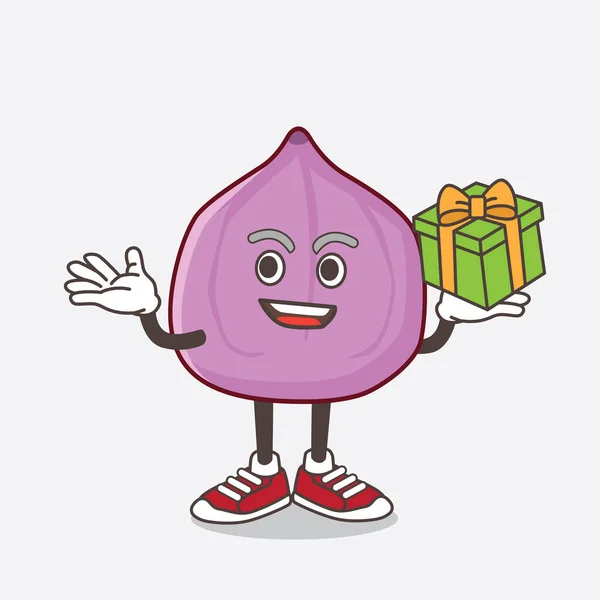 Una Ilustración Del Personaje Mascota Fruta Higuera Con Una Caja — Vector de stock