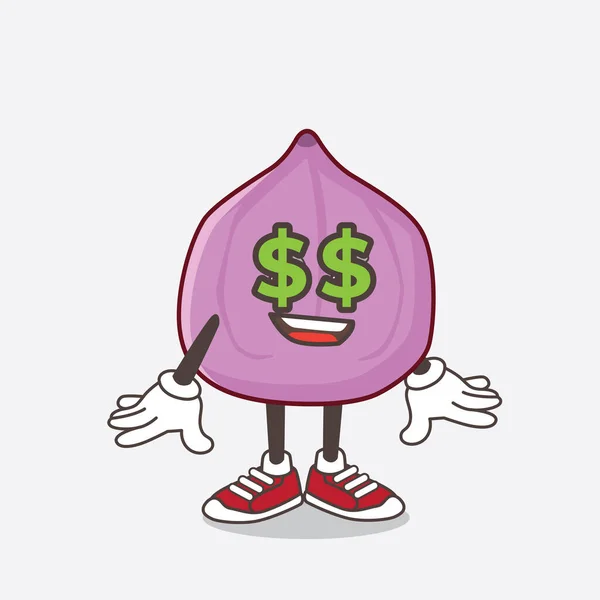 図目にお金の記号を持つフルーツ漫画のマスコットキャラクターのイラスト — ストックベクタ