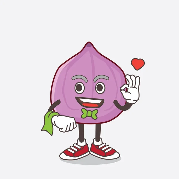 Una Ilustración Del Personaje Mascota Fruta Higuera Trabajando Como Camarero — Vector de stock