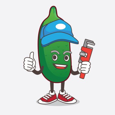 Mutlu bir muslukçu olarak parmak kireç çizgi film maskotu karakterinin bir çizimi.