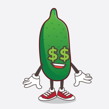 Gözlerinde para sembolü olan parmak kireç çizgi film maskotu karakteri.