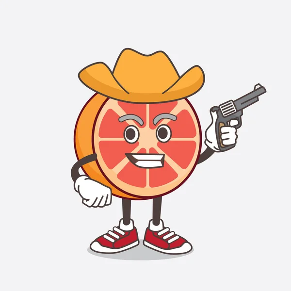 Uma Ilustração Personagem Mascote Desenho Animado Grapefruit Segurando Arma — Vetor de Stock