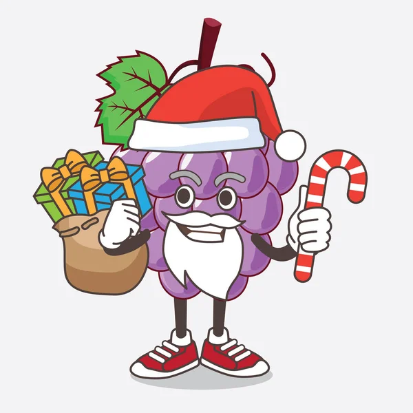 Üzüm Meyvesi Çizgi Film Karakteri Noel Baba Kostümlü Şekerli — Stok Vektör