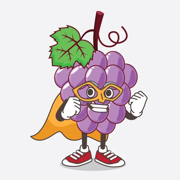 Une Illustration Personnage Mascotte Grape Fruit Déguisé Super Héros — Image vectorielle