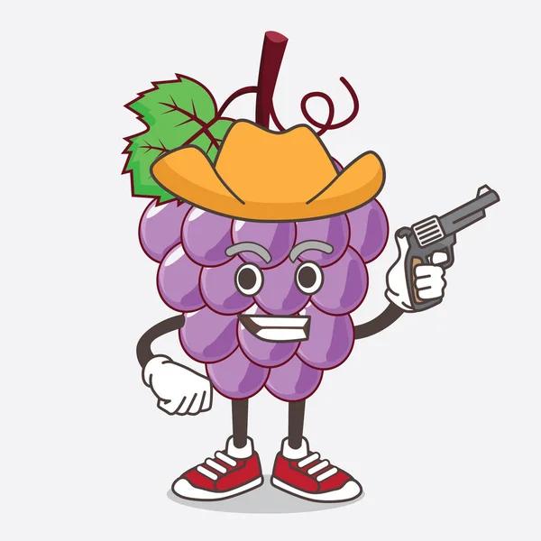 Illustration Grape Fruit Cartoon Mascot Character Holding Gun — Stock Vector