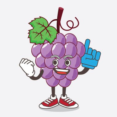 Üzüm Meyvesi çizgi filmindeki köpük parmağı olan maskot karakterinin bir çizimi.