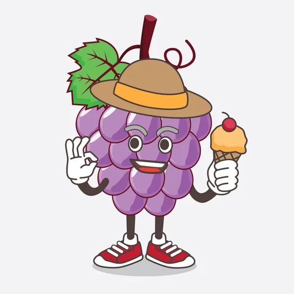 Une Illustration Personnage Mascotte Grape Fruit Dessin Animé Tenant Crème — Image vectorielle