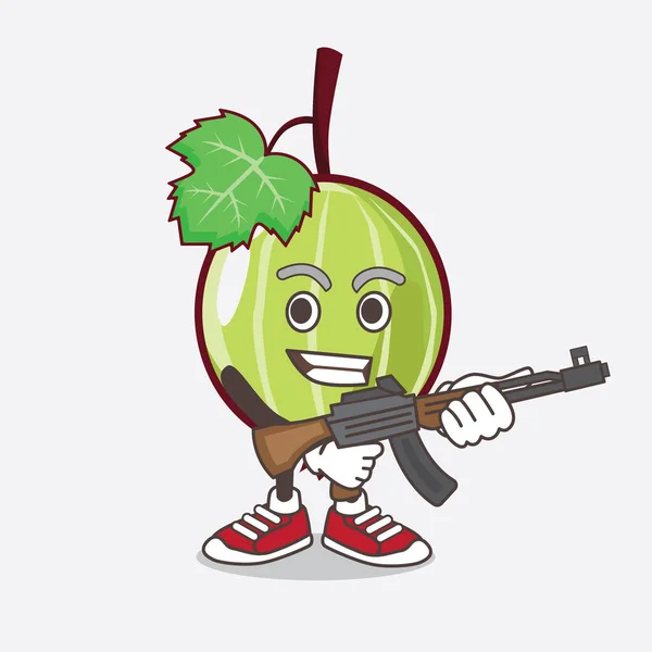 Uma Ilustração Gooseberry Fruit Personagem Mascote Desenho Animado Com Arma — Vetor de Stock