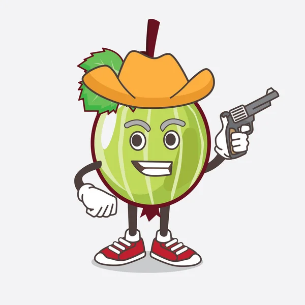 Uma Ilustração Gooseberry Fruto Desenho Animado Mascote Personagem Segurando Arma — Vetor de Stock