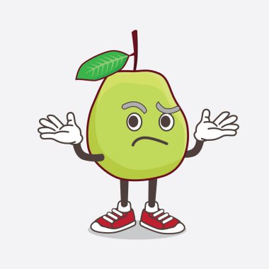 Guava Fruit çizgi film maskot karakterinin komik sırıtış ifadesi.