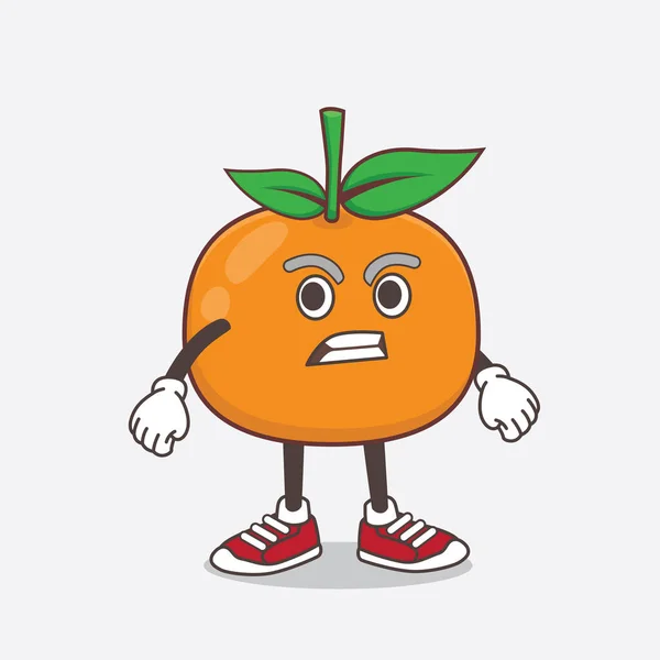 Иллюстрация Персонажа Талисмана Мандаринского Оранжевого Цвета Сердитым Лицом — стоковый вектор