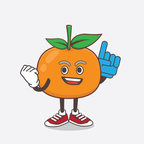Uma Ilustração Personagem Mascote Desenho Animado Mandarim Fruit Segurando Dedo — Vetor de Stock