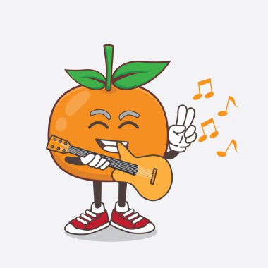 Gitar çalan Mandarin Fruit çizgi film maskotu karakterinin bir çizimi.