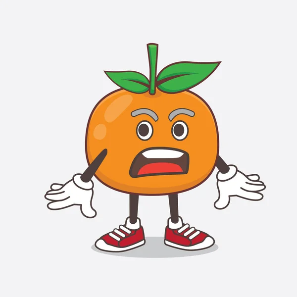 Иллюстрация Персонажа Мультяшного Талисмана Mandarin Fruit Удивленным Жестом — стоковый вектор
