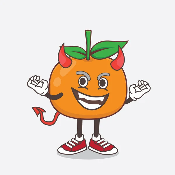 Une Illustration Personnage Mascotte Mandarin Fruit Dessin Animé Comme Diable — Image vectorielle