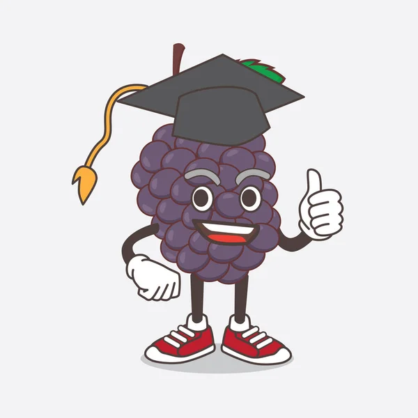 Une Illustration Personnage Mascotte Mulberry Fruit Dans Chapeau Graduation Noir — Image vectorielle