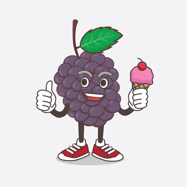 Uma Ilustração Mulberry Fruit Personagem Mascote Desenho Animado Comendo Sorvete — Vetor de Stock