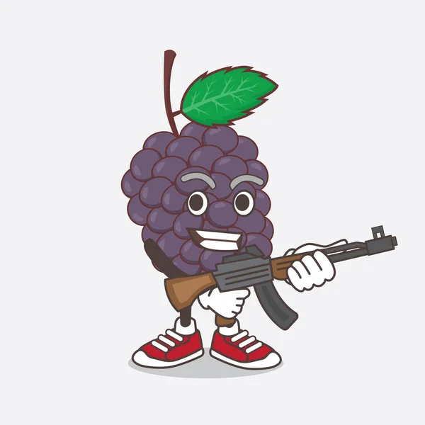 Uma Ilustração Mulberry Fruit Personagem Mascote Desenho Animado Com Arma — Vetor de Stock