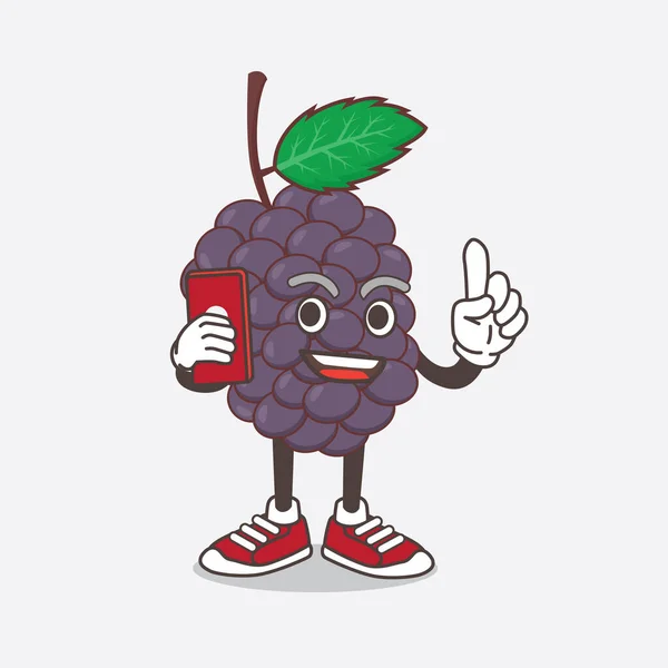 Uma Ilustração Mulberry Fruit Personagem Mascote Desenho Animado Falando Telefone — Vetor de Stock