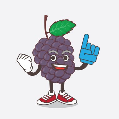 Köpük parmağı tutan dut meyvesi çizgi film maskotu karakteri.