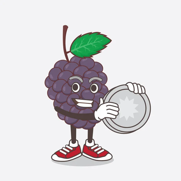 Une Illustration Personnage Mascotte Mulberry Fruit Tenant Une Médaille Argent — Image vectorielle