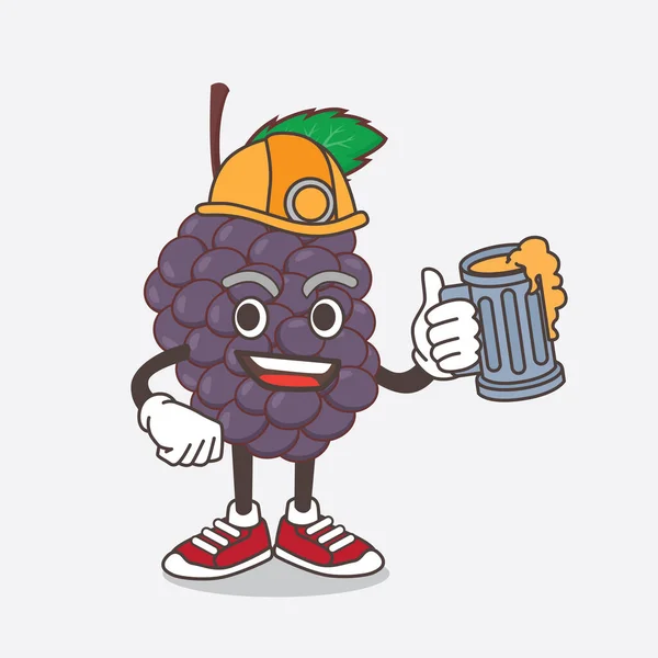 Illustration Personnage Mascotte Mulberry Fruit Tenant Verre Bière — Image vectorielle