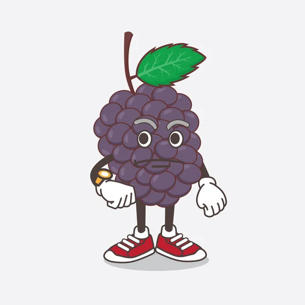 Uma Ilustração Mulberry Fruit Personagem Mascote Cartoon Gesto Espera — Vetor de Stock