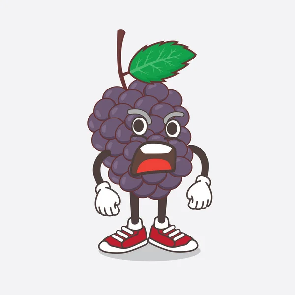 Uma Ilustração Mulberry Fruit Personagem Mascote Desenho Animado Com Gesto — Vetor de Stock