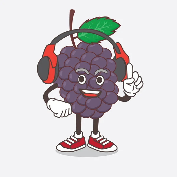 Uma Ilustração Mulberry Fruit Personagem Mascote Desenho Animado Falando Fone — Vetor de Stock