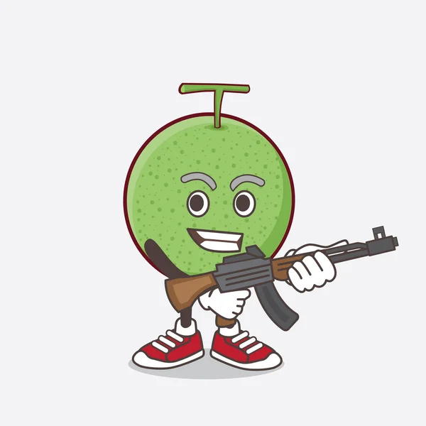 Een Illustratie Van Melon Fruit Cartoon Mascotte Karakter Met Aanvalsgeweer — Stockvector