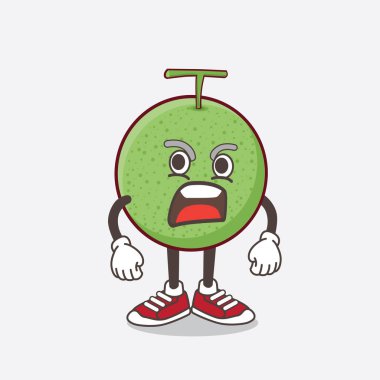 Melon Fruit çizgi film karakterinin kızgın yüzlü bir çizimi.