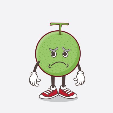 Melon Fruit çizgi film maskotu karakterinin korku dolu bir yüzü var.