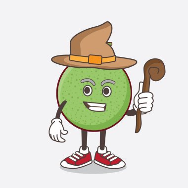 Melon Fruit çizgi film maskotu karakterinin çizimi şapka ve asa takan bir cadı.