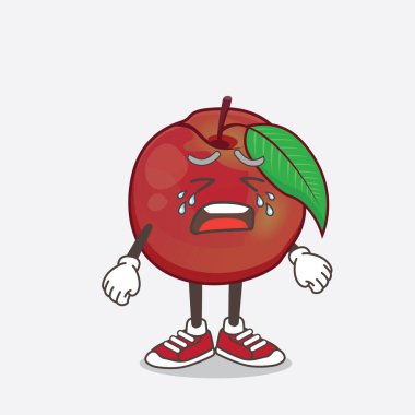 Ağlayan ifadeli Nectarine Fruit çizgi film karakteri.