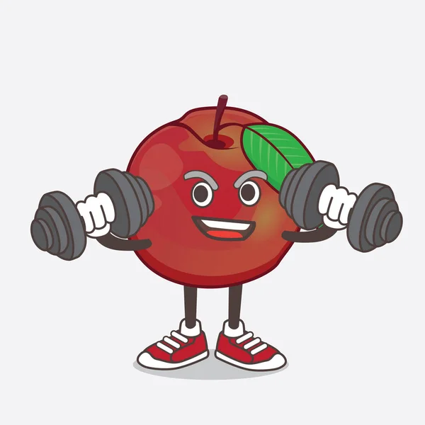 Иллюстрация Персонажа Мультяшного Талисмана Nectarine Fruit Упражнениях Фитнесу Пробующих Барбекю — стоковый вектор