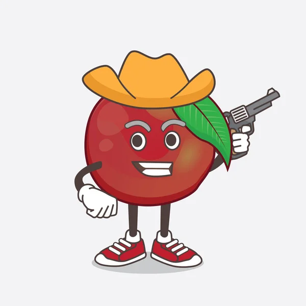 Illustration Nectarine Fruit Cartoon Mascot Character Holding Gun — Stock Vector