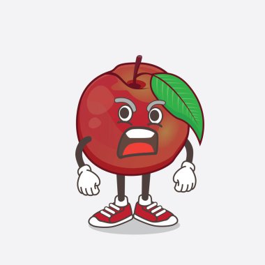 Kızgın yüzlü bir Nectarine Fruit çizgi film maskotu karakteri.