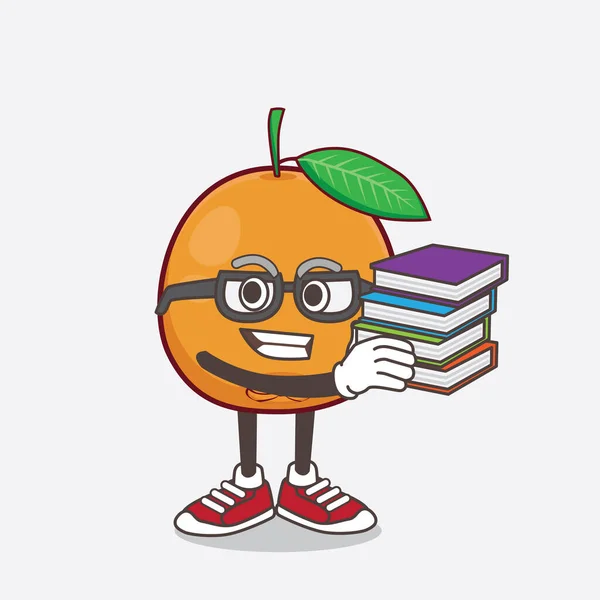 Иллюстрация Персонажа Мультфильма Оранжевый Пупок Изучающего Некоторыми Книгами — стоковый вектор