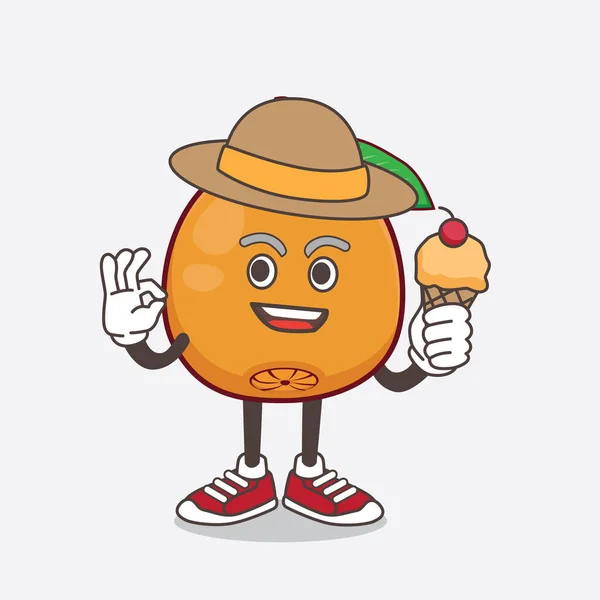 Une Illustration Personnage Mascotte Navel Orange Qui Tient Crème Glacée — Image vectorielle