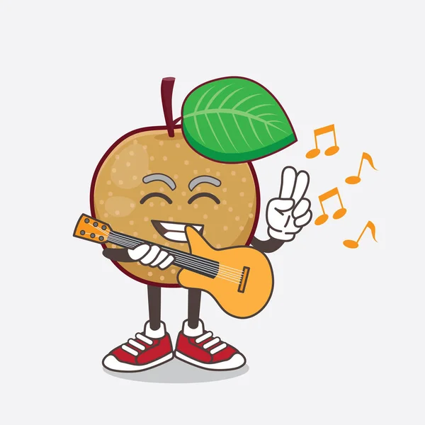 Eine Illustration Von Nashi Pear Cartoon Maskottchen Das Eine Gitarre — Stockvektor