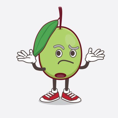 Olive Fruit çizgi filminde maskot karakterinin komik sırıtış ifadesi.