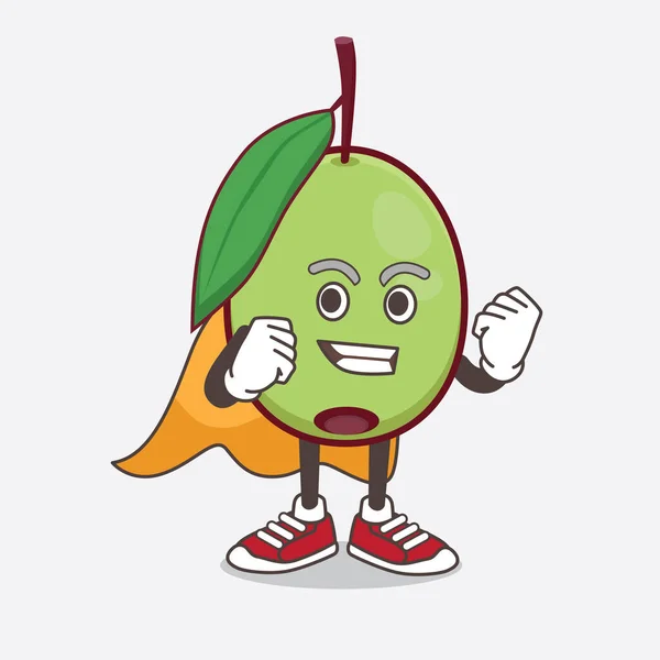 Illustration Olive Fruit Cartoon Mascot Character Dressed Super Hero — Stock Vector